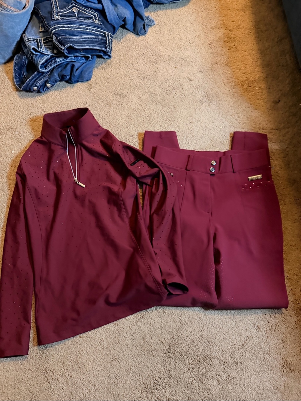 Women's Maroon Performance Riding Trousers - Stretch Equestrian Pants